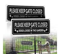 2pcs Please Keep Gate Closed Metal Sign,25 * 9CM Dog Loose Warning Signs With Pre-drilled Holes and Adhesive Backing Aluminum Brushed UV Resistant Waterproof and Fade Resistant for Outdoor Fencing