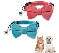 2pcs Plush Cat Collars with Bells and Bow Tie, Adjustable Quick Release Cat Collar Breakaway Cute Christmas Themed Kitten Collar for Kitten Puppy Pet Party Supplies Accessories