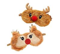 2PCS Plush Christmas Reindeer Eye Mask for Sleeping, Cute Fluffy Cartoon Animal Blindfold Eyeshade Travel Eye Cover for Women Men