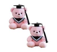 2Pcs Plush Graduation Bear Figurine Ornament,with Gown & Cap,Soft Stuffed Commemorative Keepsake,Thoughtful Graduation Plush Bear Gift for University and High School Graduates (Pink)
