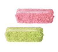 2pcs Plush Pencil Case Portable Stationery Pouch Solid Color Pen Bag for Multipurpose Cosmetic Storage Bag with Zipper for School and Travel Random Color