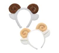 2pcs Plush Sheep Horn Headband for Boys and Girls and Adults | Yellow Coffee Set, Cloth Finish, Face Wash and Parent Child Interaction