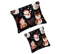 2Pcs Pocket Cosmetic Bag for Purses, Leather Small Makeup Bag Cosmetic Pouch, Portable No Zipper Makeup Pouch Coin Purse Jewelry Pouch, Highland Cows Sunflower, Multicolor 6, Small and Large, Art Deco