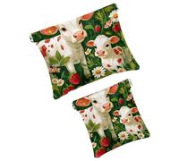 2Pcs Pocket Cosmetic Bag for Purses, Leather Small Makeup Bag Cosmetic Pouch, Portable No Zipper Makeup Pouch Coin Purse Jewelry Pouch, Highland Cows Sunflower, Multicolor 11, Small and Large, Art