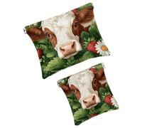 2Pcs Pocket Cosmetic Bag for Purses, Leather Small Makeup Bag Cosmetic Pouch, Portable No Zipper Makeup Pouch Coin Purse Jewelry Pouch, Highland Cows Sunflower, Multicolor 14, Small and Large, Art