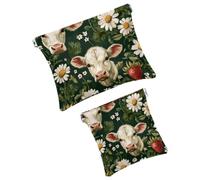 2Pcs Pocket Cosmetic Bag for Purses, Leather Small Makeup Bag Cosmetic Pouch, Portable No Zipper Makeup Pouch Coin Purse Jewelry Pouch, Highland Cows Sunflower, Multicolor 9, Small and Large, Art Deco