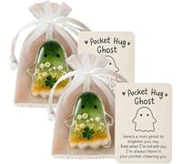 2pcs Pocket Hug Cute Halloween Ghost,2025 New Hug in A Pocket With Encouragement Card,Emotional Ghost Poch Huging Gifts,Good Luck Gifts for Halloween,Friends,Family,Kids (2 four-leaf)