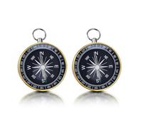 2Pcs Pocket North Compass, Aluminum Shell Navigation Compass with Key Ring, Portable Hiking Compasses for Camping/Outdoor Survival/Orienteering/Boating/Walking (Gold)