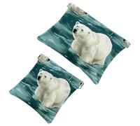 2Pcs Polar Bears on the Snow-23 Pocket Cosmetic Bag for Purses, Waterproof Makeup Bag Cosmetic Pouch, Portable No Zipper Makeup Bag, Multicolor 04, A：7.1x5.8in/18x14.8cm，B:4.7x4.5in/12x11.5cm