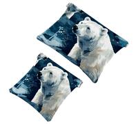 2Pcs Polar Bears on the Snow-23 Pocket Cosmetic Bag for Purses, Waterproof Makeup Bag Cosmetic Pouch, Portable No Zipper Makeup Bag, Multicolor 05, A：7.1x5.8in/18x14.8cm，B:4.7x4.5in/12x11.5cm