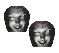 2Pcs Polyester Ghost Face Headrest Covers | 28x26cm Car Horror Pillow Cases | Funny Scary Pattern Stretch Seat Protector | Auto Interior Decoration For Halloween