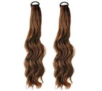 2pcs Ponytail Extension Human Hair, Soft and Elastic Long Light Brown Ponytail Extension Create Fluffy Hair, Suitable for All Skin Tones and Face Shapes