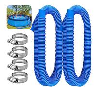 2Pcs Pool Hose 32mm for Above Ground Pools, 1.5 Meter Long Swimming Pool Filter Pump Pipe Kit with 4 Metal Clips, Garden Outdoor Swimming Accessories (Blue)