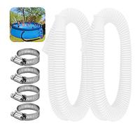 2Pcs Pool Hose 32mm for Above Ground Pools, 1.5 Meter Long | Swimming Pool Filter Pump Pipe Kit with 4 Metal Clips, Garden Outdoor Swimming Accessories (White)
