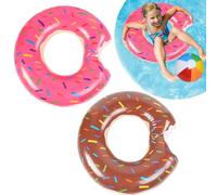 2Pcs Pool Inflatable Float Rubber Ring 90CM Donut Swim Rings in Pink & Brown with 1 Beach Balls, Rubber Ring Tube Water Pool for Kids Adults Summer Toys Beach Pool Party