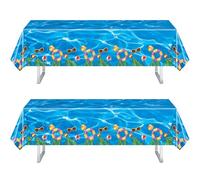 2Pcs Pool Party Table Cloths 130*220cm Summer Swimming Pool Plastic Tablecloths Blue Pool Birthday Table Covers,Beach Ocean Waves Hawaiian Party Tablecloths for Hawaiian Pool Birthday Party Supplies