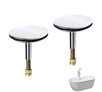 2Pcs Pop Up Bath Plugs, 43mm Bath Plug Replacement, 8mm Pole Adjustable Solid Brass Chrome Bathtub Drain Stopper, Anti-Rust Tub Plug Stopper for UK Bathtub Sink Drain (Silver)