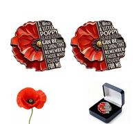 2Pcs Poppy Brooch Pin for US Red Friday 3D Memorial Day Poppies Exquisite Enamel Badge Flower Lapel Military Never Forget Poppy Brooches Gifts UK for Women Men Veterans (Metal)