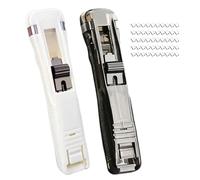 2Pcs Portable Binder Clip Stapler, Handheld Paper Clip Dispenser, Mini Push Stapler with 200 Reusable Clips, Reusable Desktop Staplers for Home School Desk Office Document Binding