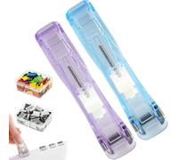 2Pcs Portable Binder Clip Stapler, with 100 Pcs Small Binder Clips, Non-Destructive Paper Clam Dispenser, Staple Free Clip Bi der Set, for Office, Home, School (#3)