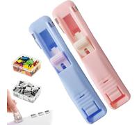 2Pcs Portable Binder Clip Stapler, with 100 Pcs Small Binder Clips, Non-Destructive Paper Clam Dispenser, Staple Free Clip Bi der Set, for Office, Home, School (#2)
