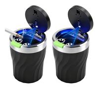 2Pcs Portable Car Ashtray with Lid & Blue LED,Smokeless Smell Proof