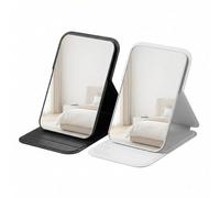2Pcs Portable Folding Mirror,Travel Vanity Mirror with Adjustable Stand Portable Free Standing Desk Mirrors PU Leather Super HD Compact Mini Compact Mirrors for Bedroom,Bathroom,Camping,Office Desk