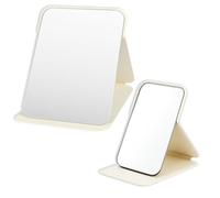 2Pcs Portable Folding Mirror, Two Size Foldable Compact Desktop Vanity Mirror Rectangular Makeup Travel Mirror with Stand, Tabletop Vanity Mirror for Office Desk, Vanity Table 16x20cm 10.5x7cm (White)