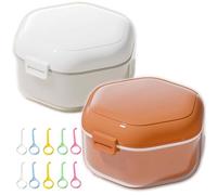 2Pcs Portable Leak Proof 3 Layer Denture Retainer Case with Aligner Removal Tool Travel Friendly Storage Box for Braces Mouth Guards Home Office Organizer(White Orange)