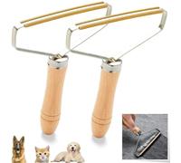 2pcs Portable Lint Remover, Double Carpet Scraper Manual Brush Tool Shaver, Manually Lint Roller with Wooden Handle Holder, Carpet Hair Remover Tool