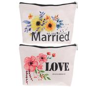2pcs Portable Makeup Cosmetic Bag Wedding Pouch for Bridesmaids | Waterproof Cloth Zip Pouch, Compact Organizer for Toothbrushes and Lipsticks, Flower Print Random Color
