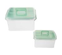 2pcs Portable Medicine Box with Handle, Green Plastic Organizer | Layered Compartments, Removable Tray, Tight Lid Latch, for Elderly Caregivers, Doctor Visits, Small Homes
