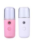 2pcs Portable Nano Mist Sprayer White Pink Plastic Cylindrical | Handy Spray Humidifier, Beauty Water Meter, Compact Shape for Easy Carry