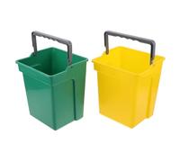 2Pcs Portable Plastic Buckets for Cleaning Trolley, Multi-Purpose Water & Waste Sto Containers with Handles, Ideal for Home & Commercial Use, Yellow & Green
