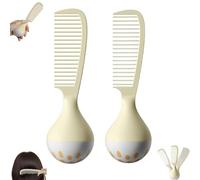 2Pcs Portable Self-Standing Comb, Self-Standing Hair Comb with Weighted Base Stands Upright on Vanity, U-Shaped Teeth for Thick Curly Wet Hair, Gentle on Scalp & Hair (Beige)
