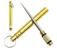 2Pcs Portable Titanium Toothpicks Metal Toothpick with Protective Holder Key Ring Fruit Stick Stainless Steel Toothpicks for Outdoor Picnic and Camping (Brass)