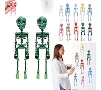 2Pcs Poseable Skeleton Fridge Magnet, 3D Printed Funny Goth Skeleton Fridge Magnets, Skull Magnet Refrigerator Sticker for Kitchen, Office and Locker Decor (Green)