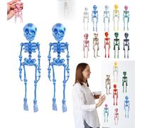 2Pcs Poseable Skeleton Fridge Magnet, 3D Printed Funny Goth Skeleton Fridge Magnets, Skull Magnet Refrigerator Sticker for Kitchen, Office and Locker Decor (Blue Silver)