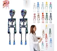 2Pcs Poseable Skeleton Fridge Magnet, 3D Printed Funny Goth Skeleton Fridge Magnets, Skull Magnet Refrigerator Sticker for Kitchen, Office and Locker Decor (Blue)