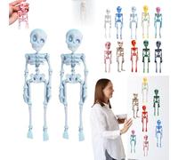 2Pcs Poseable Skeleton Fridge Magnet, 3D Printed Funny Goth Skeleton Fridge Magnets, Skull Magnet Refrigerator Sticker for Kitchen, Office and Locker Decor (Ice blue powder)