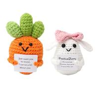 2Pcs Positive Crochet Animals, Positive Animals, Emotional Support Gift, Emotional Knitted Bunny Carrot Support Gift Cute Handmade Rabbit Doll with Encourage Card Funny Easter Gift for Kids Family