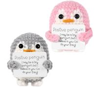2Pcs Positive Funny Penguin, Mini Penguin Gifts Pocket Penguin Hug Knitted with Positive Card Emotional Support Crochet Doll Woolen Encourage Plush Teddy for Adult Lovers Birthday Thanksgiving