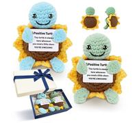 2Pcs Positive Turtle with Sunflower Shell, Handmade Emotional Support Crochet Turtle Twins:Blue & Green in Gift Box, Cute Knitted Animal Doll for Birthday Exam Gifts, Motivational Crochet Plush Toy