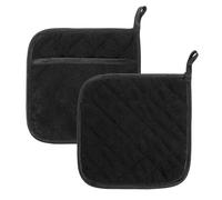2Pcs Pot Holder with Pocket Premium Terry Hot Pads for Kitchen Everyday Basic Terry Pot Holder Black Pot Holders Set Heat Resistant Cotton Potholders Heat Resistant Potholder for Cooking Baking