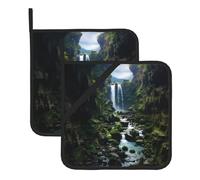2Pcs Pot Holders with Pocket for Kitchen Heat Resistant Hot Pads for Countertops Waterfall cliff Oven Potholders Set for Cooking Baking Oven Hot Holders Trivet 8 inch