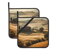 2Pcs Pot Holders with Pocket, Heat Resistant Hot Pad for Countertops, Oven Mitts Coaster View of Typical Tuscany Landscape Potholders for Kitchen Cooking Baking Trivet 8 inch Oven Potholder Pad
