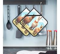 2Pcs Pot Holders with Pocket Llama and Alpaca Pot Holders for Kitchen Heat Resistant Potholder Terry Cloth Coaster Oven Hot Pads Kitchen Oven Mitts Trivet for Baking Cooking 8 x 8 Inch