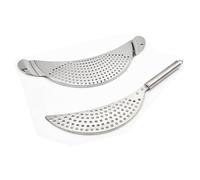 2Pcs Pot Strainer with Handle, Stainless Steel Colander Pasta Drainer Pan Pot Strainer with Recessed Hand Grips for for Noodles Pasta Fruit Veggies