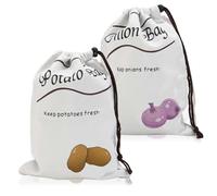 2PCS Potato Bag & Onion Bag, Vegetable Storage Bags, 26cm x 35cm Onion Storage and Potato Storage Bags, Non-woven Onion Sack Potato Sack with Drawstrings Household Canvas for Shopping Kitchen