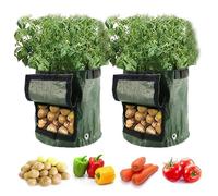 2Pcs Potato Grow Bags,10 Gallon Potato Growing Bags,Breathable Plant Bags with Flap and Handles,Durable Planting Sacks Outdoor Planters Bag for Vegetable Potato Tomato Strawberry Greenhouse